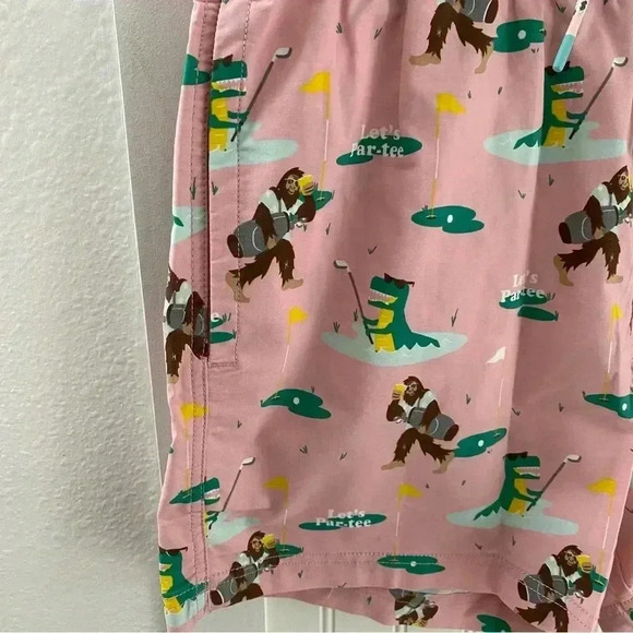 Party Pants Men’s Pink Let’s Par-Tee Golf Print Swim Trunks Board Shorts Large - Picture 4 of 12
